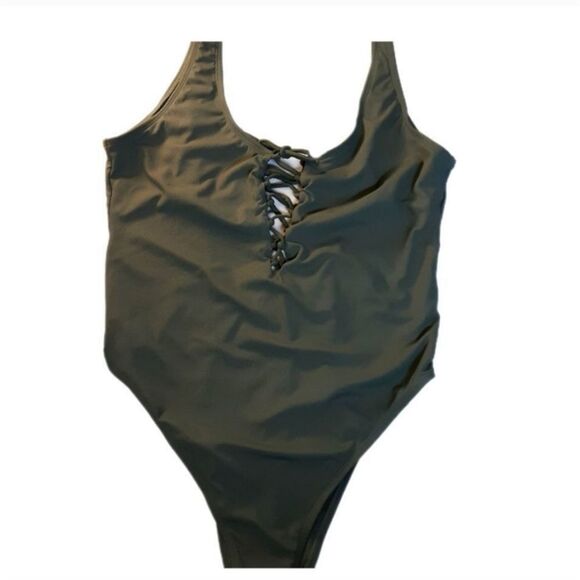 XHILARATION 1-Piece Swim Lace Up Front High Cut Legs Scoop Back Size Wom… - Picture 1 of 8